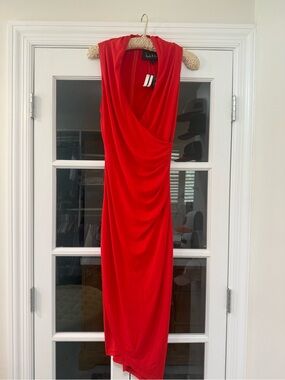 Sleeveless Red Draped Maxi Dress by  Nicole Miller Collection